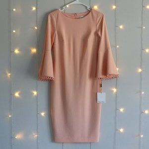 Peachy Pink Fitted Bell Sleeve Dress | 083